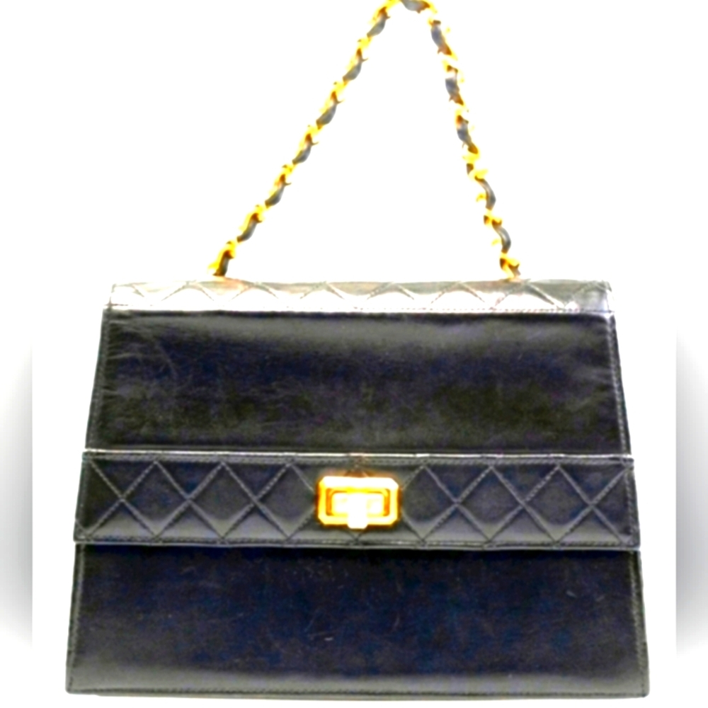 (PRE-OWNED) CHANEL CC LAMBSKIN TRAPEZOID FLAP BAG